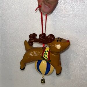 Vintage Colorful Circus Themed Reindeer Christmas Ornament